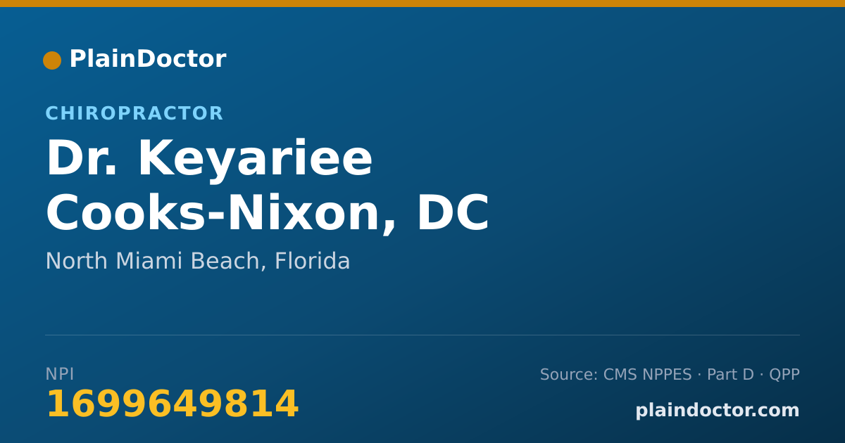 Shareable card for Keyariee Cooks-Nixon, DC - Chiropractor, North Miami Beach, FL