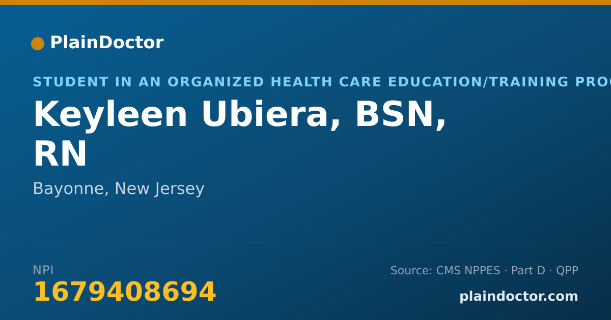 Shareable card for Keyleen Ubiera, BSN, RN - Student in an Organized Health Care Education/Training Program, Bayonne, NJ