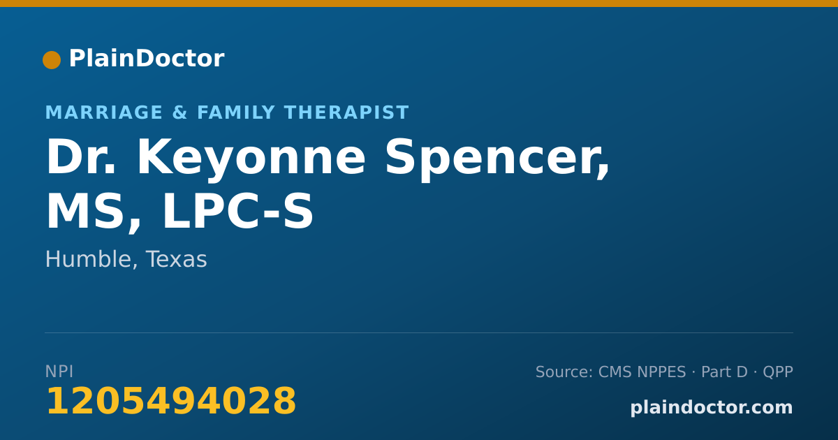 Shareable card for Keyonne Spencer, MS, LPC-S - Marriage & Family Therapist, Humble, TX