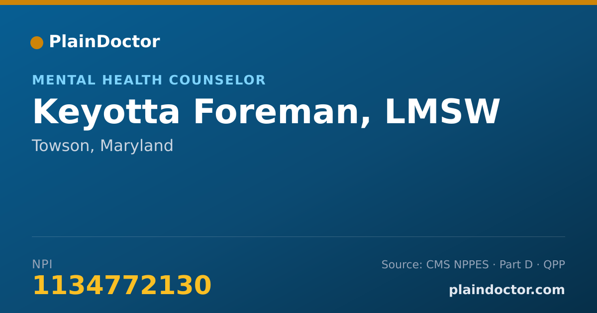 Shareable card for Keyotta Foreman, LMSW - Mental Health Counselor, Towson, MD