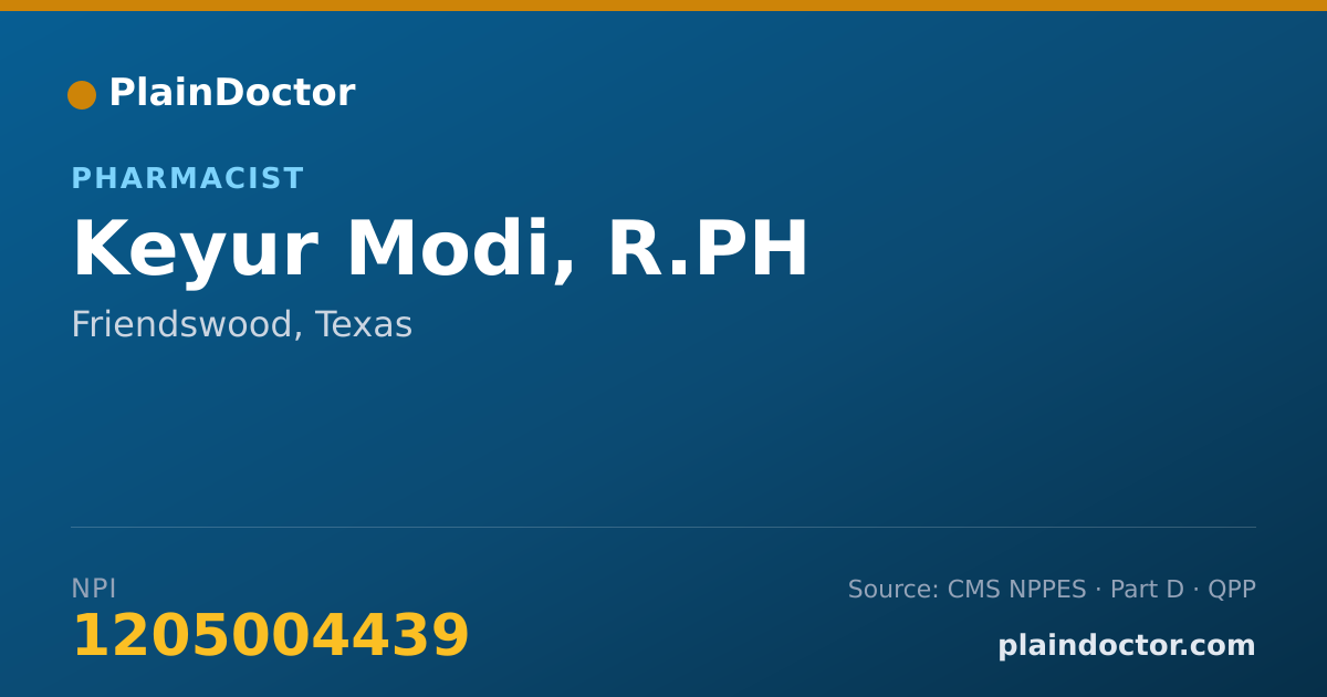 Shareable card for Keyur Modi, R.PH - Pharmacist, Friendswood, TX