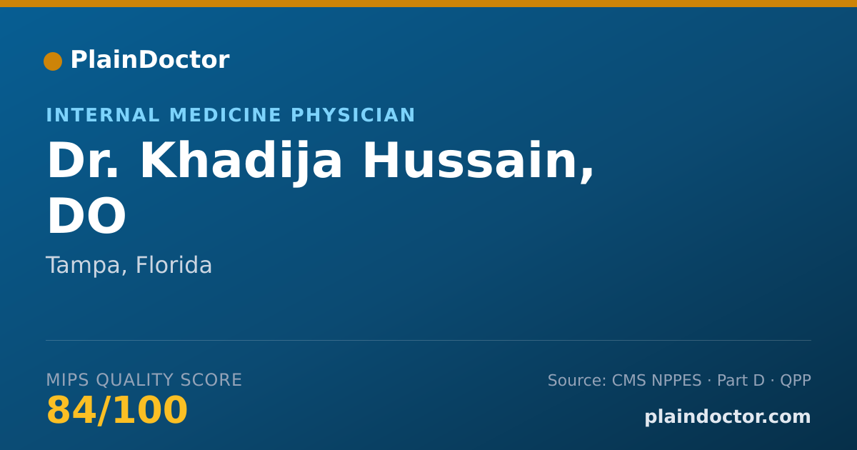 Shareable card for Khadija Hussain, DO - Internal Medicine Physician, Tampa, FL