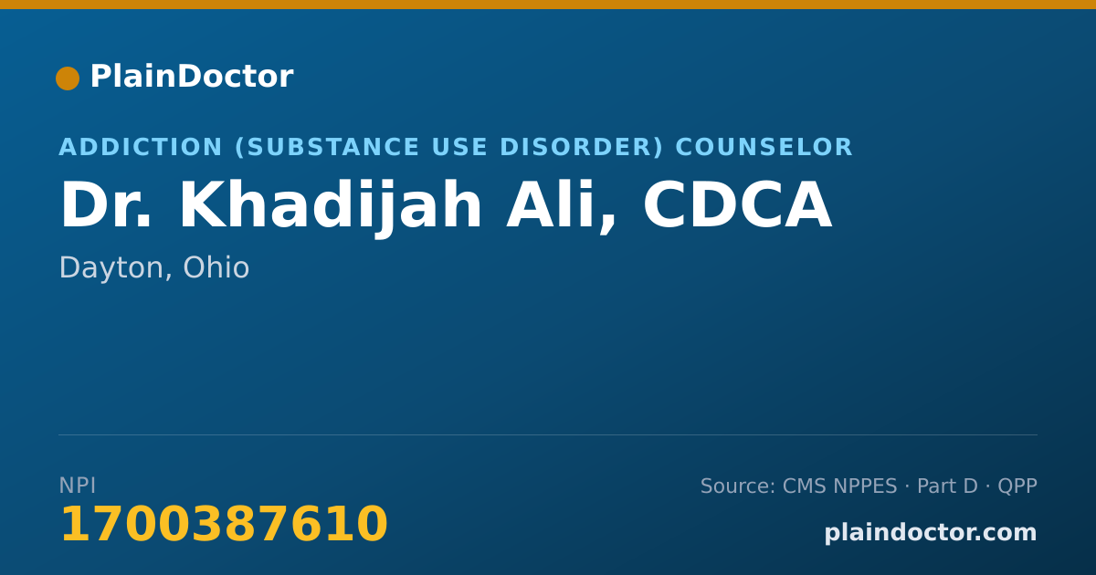 Shareable card for Khadijah Ali, CDCA - Addiction (Substance Use Disorder) Counselor, Dayton, OH