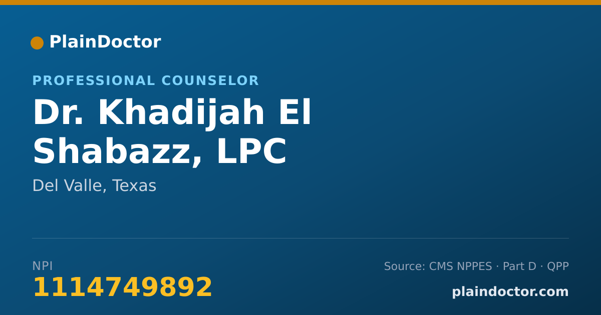 Shareable card for Khadijah El Shabazz, LPC - Professional Counselor, Del Valle, TX