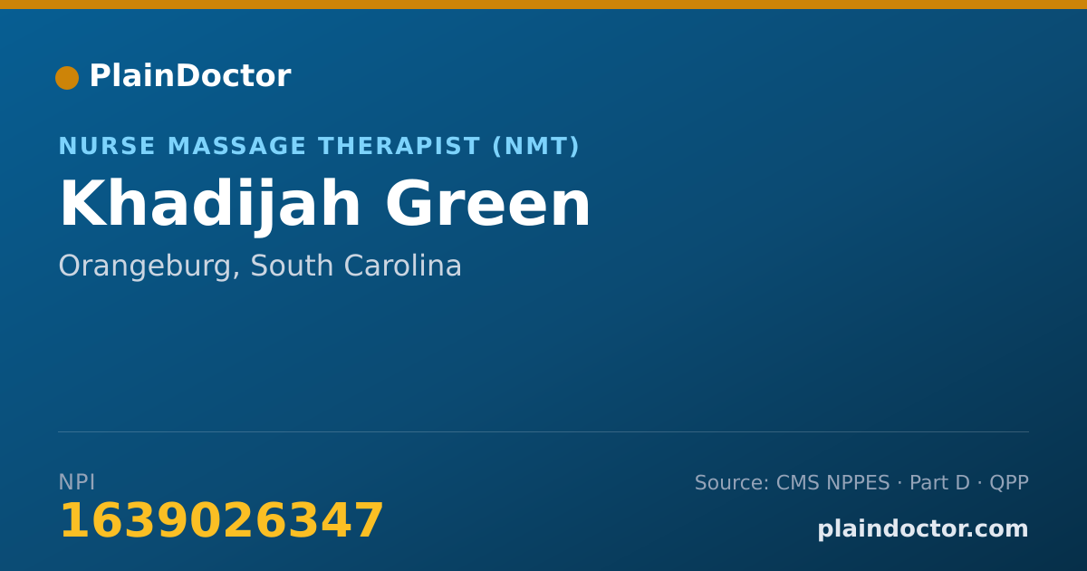 Shareable card for Khadijah Green - Nurse Massage Therapist (NMT), Orangeburg, SC