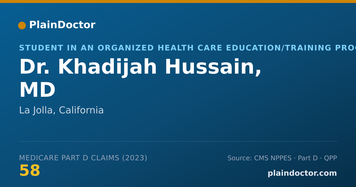 Shareable card for Khadijah Hussain, MD - Student in an Organized Health Care Education/Training Program, La Jolla, CA