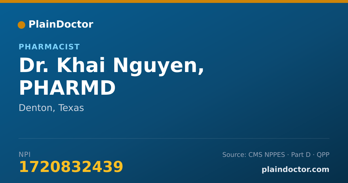 Shareable card for Khai Nguyen, PHARMD - Pharmacist, Denton, TX