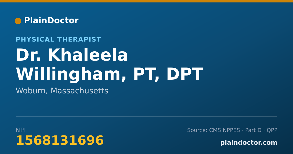 Shareable card for Khaleela Willingham, PT, DPT - Physical Therapist, Woburn, MA