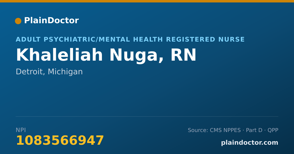Shareable card for Khaleliah Nuga, RN - Adult Psychiatric/Mental Health Registered Nurse, Detroit, MI