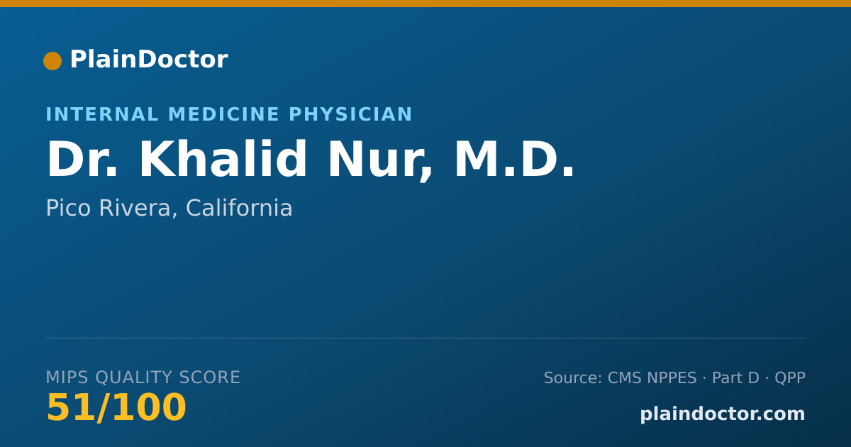 Shareable card for Khalid Nur, M.D. - Internal Medicine Physician, Pico Rivera, CA