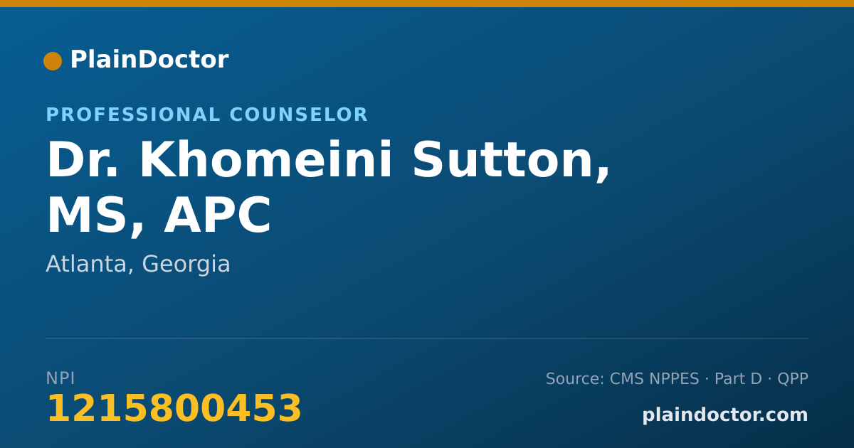 Shareable card for Khomeini Sutton, MS, APC - Professional Counselor, Atlanta, GA