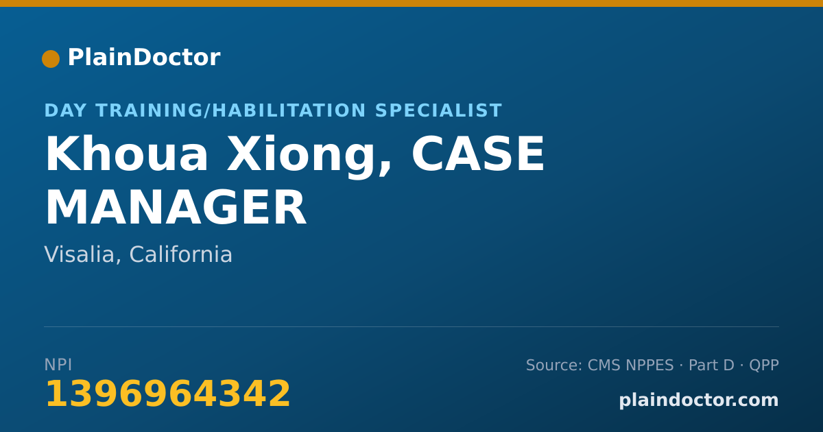 Shareable card for Khoua Xiong, CASE MANAGER - Day Training/Habilitation Specialist, Visalia, CA