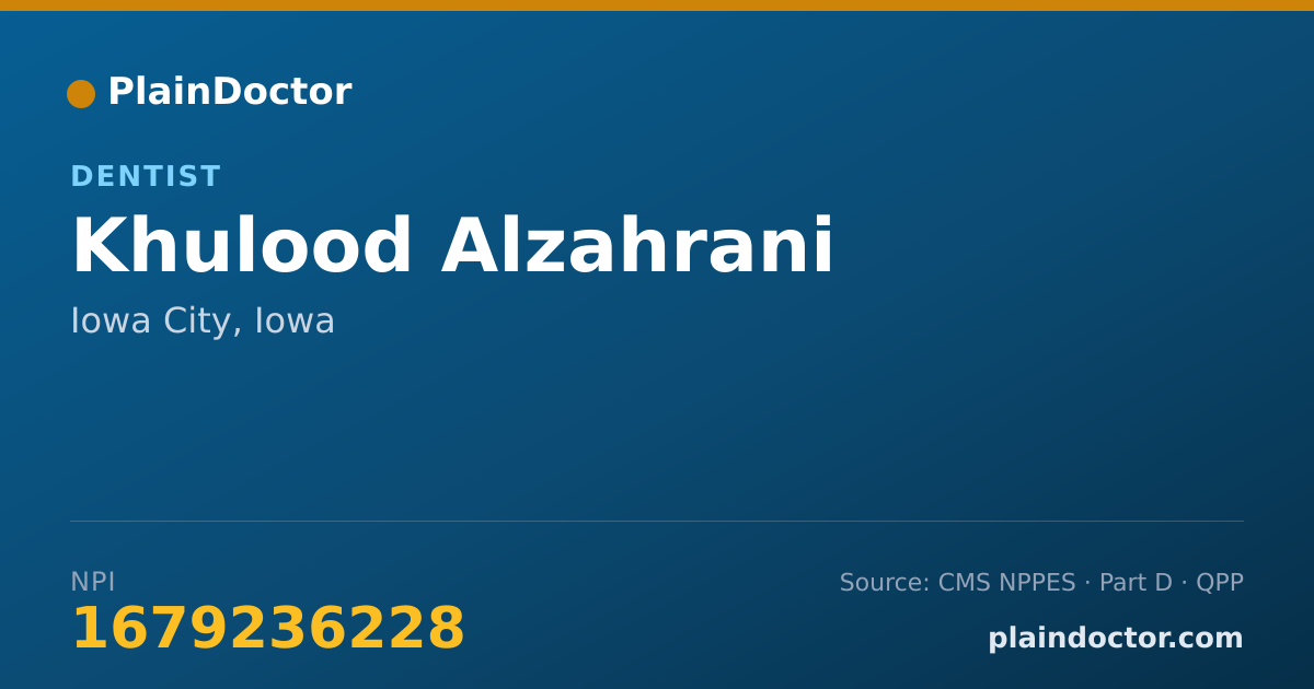 Shareable card for Khulood Alzahrani - Dentist, Iowa City, IA