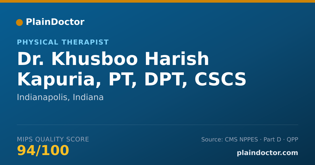 Shareable card for Khusboo Harish Kapuria, PT, DPT, CSCS - Physical Therapist, Indianapolis, IN
