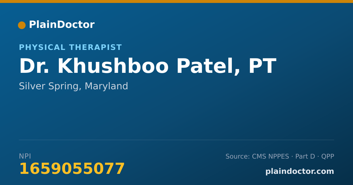 Shareable card for Khushboo Patel, PT - Physical Therapist, Silver Spring, MD