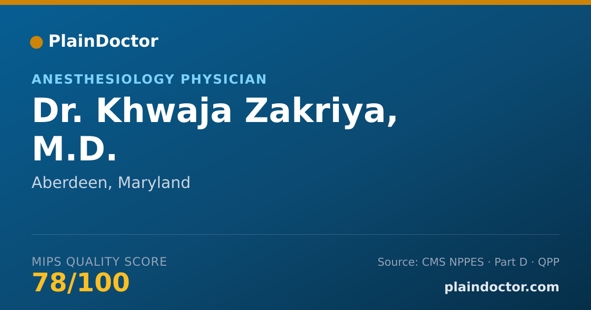 Shareable card for Khwaja Zakriya, M.D. - Anesthesiology Physician, Aberdeen, MD