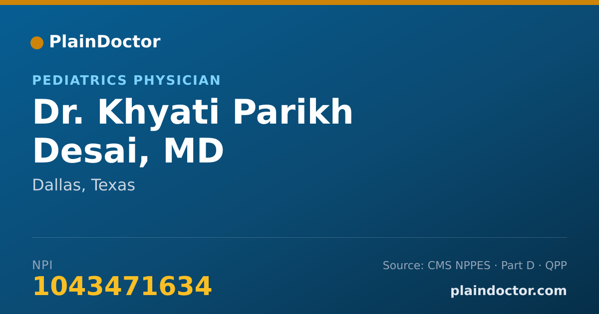 Shareable card for Khyati Parikh Desai, MD - Pediatrics Physician, Dallas, TX