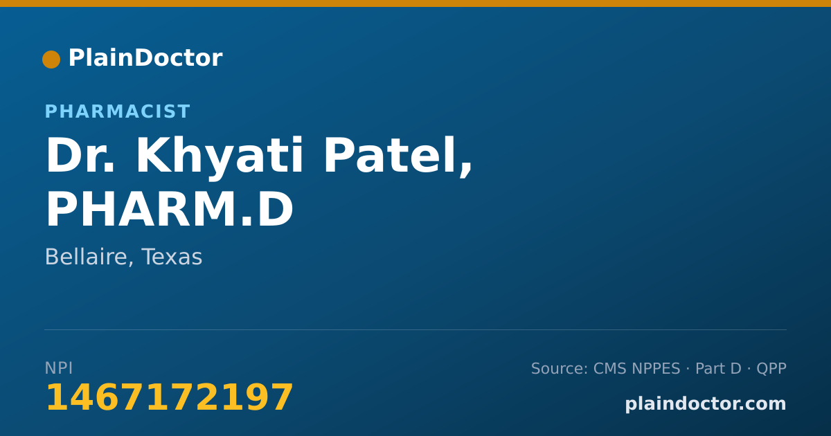 Shareable card for Khyati Patel, PHARM.D - Pharmacist, Bellaire, TX