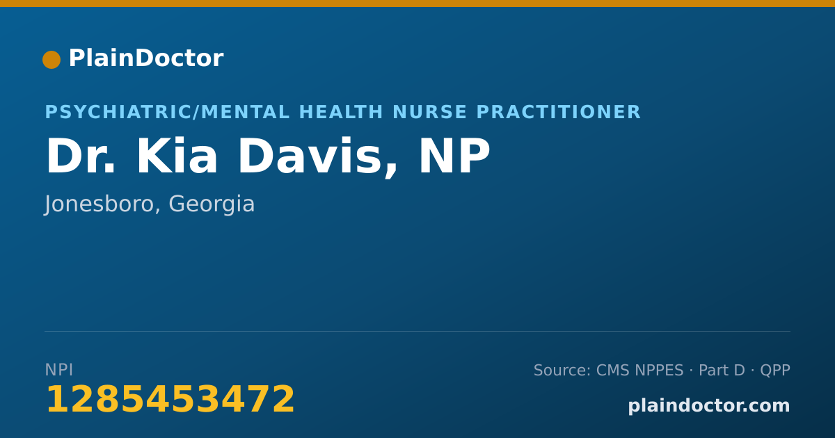 Shareable card for Kia Davis, NP - Psychiatric/Mental Health Nurse Practitioner, Jonesboro, GA