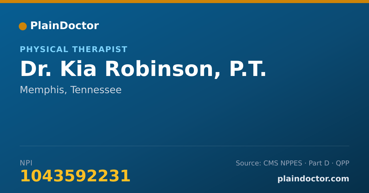 Shareable card for Kia Robinson, P.T. - Physical Therapist, Memphis, TN