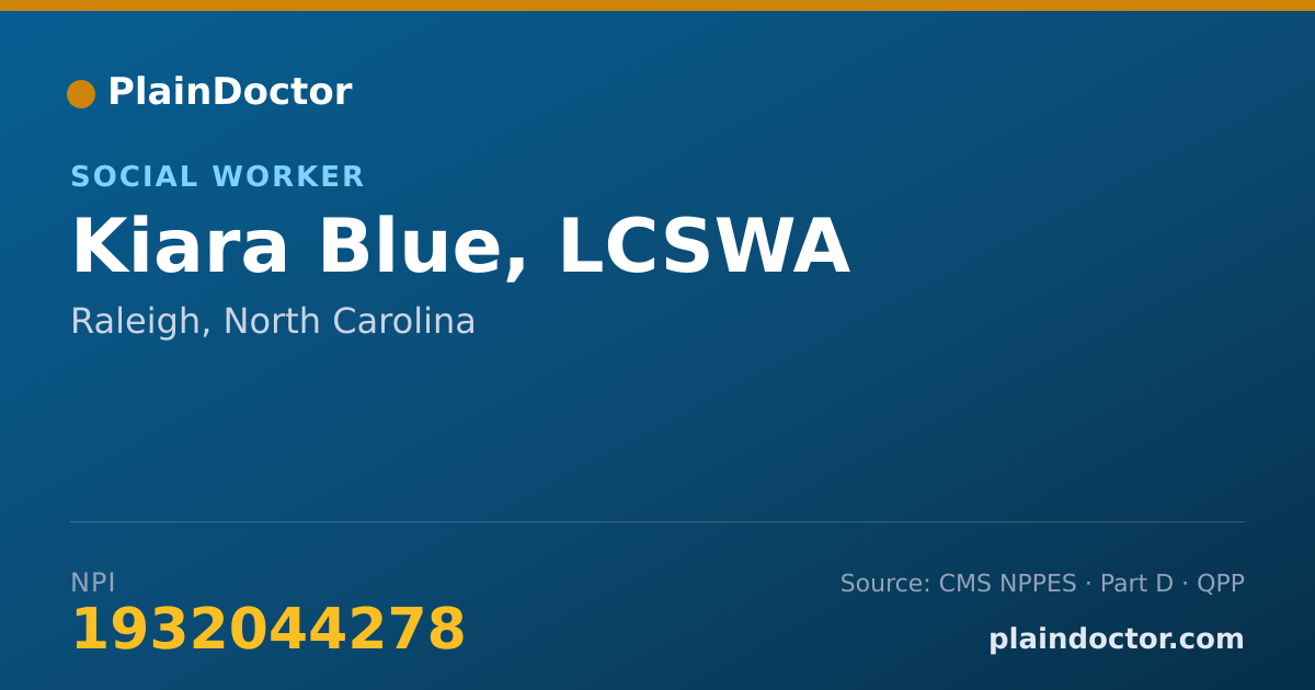 Shareable card for Kiara Blue, LCSWA - Social Worker, Raleigh, NC