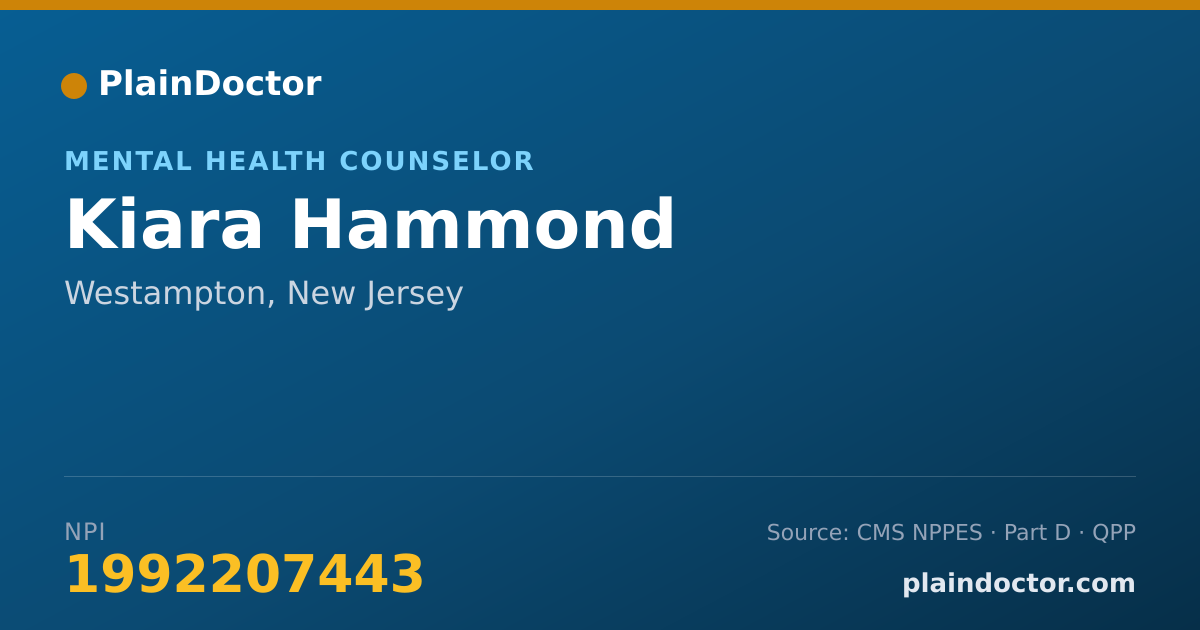 Shareable card for Kiara Hammond - Mental Health Counselor, Westampton, NJ
