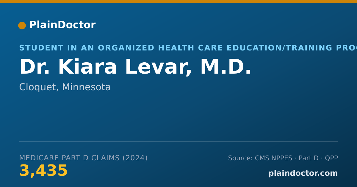 Shareable card for Kiara Levar, M.D. - Student in an Organized Health Care Education/Training Program, Cloquet, MN