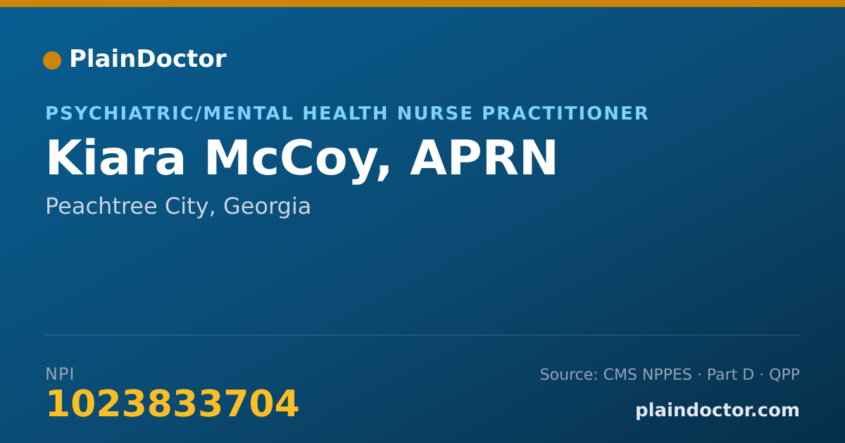 Shareable card for Kiara McCoy, APRN - Psychiatric/Mental Health Nurse Practitioner, Peachtree City, GA