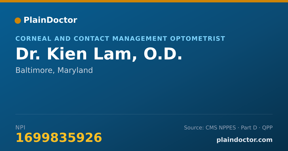 Shareable card for Kien Lam, O.D. - Corneal and Contact Management Optometrist, Baltimore, MD