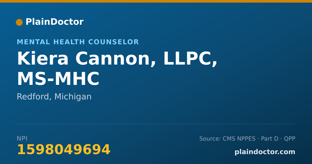 Shareable card for Kiera Cannon, LLPC, MS-MHC - Mental Health Counselor, Redford, MI
