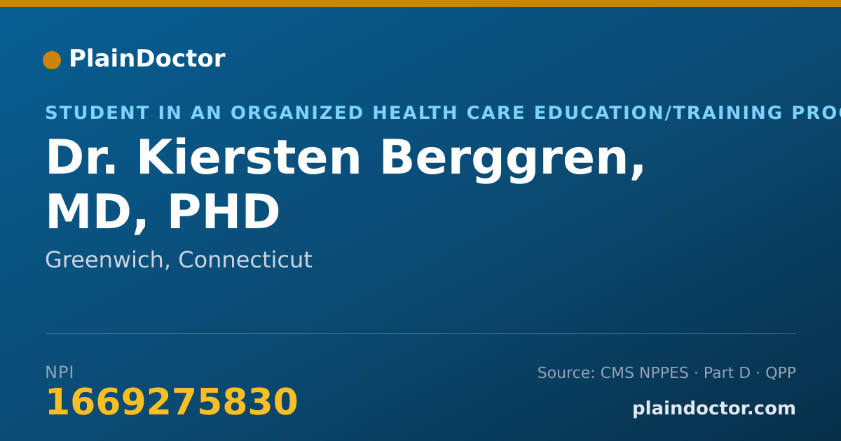 Shareable card for Kiersten Berggren, MD, PHD - Student in an Organized Health Care Education/Training Program, Greenwich, CT