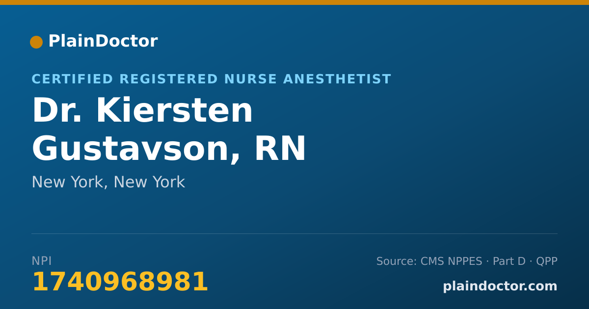 Shareable card for Kiersten Gustavson, RN - Certified Registered Nurse Anesthetist, New York, NY
