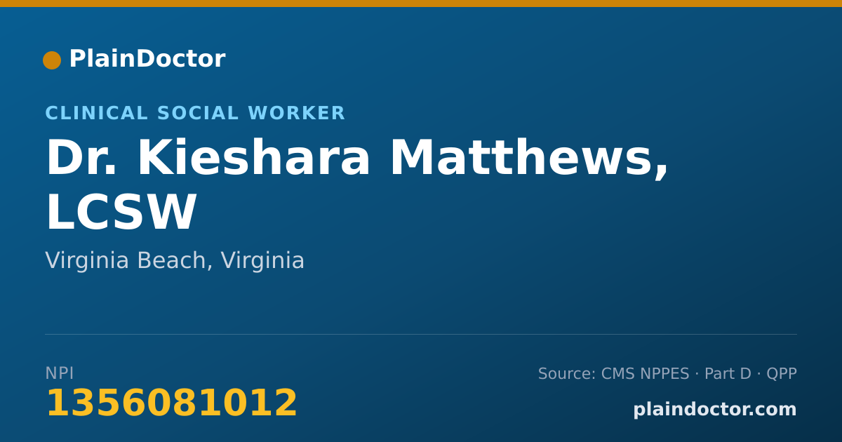 Shareable card for Kieshara Matthews, LCSW - Clinical Social Worker, Virginia Beach, VA