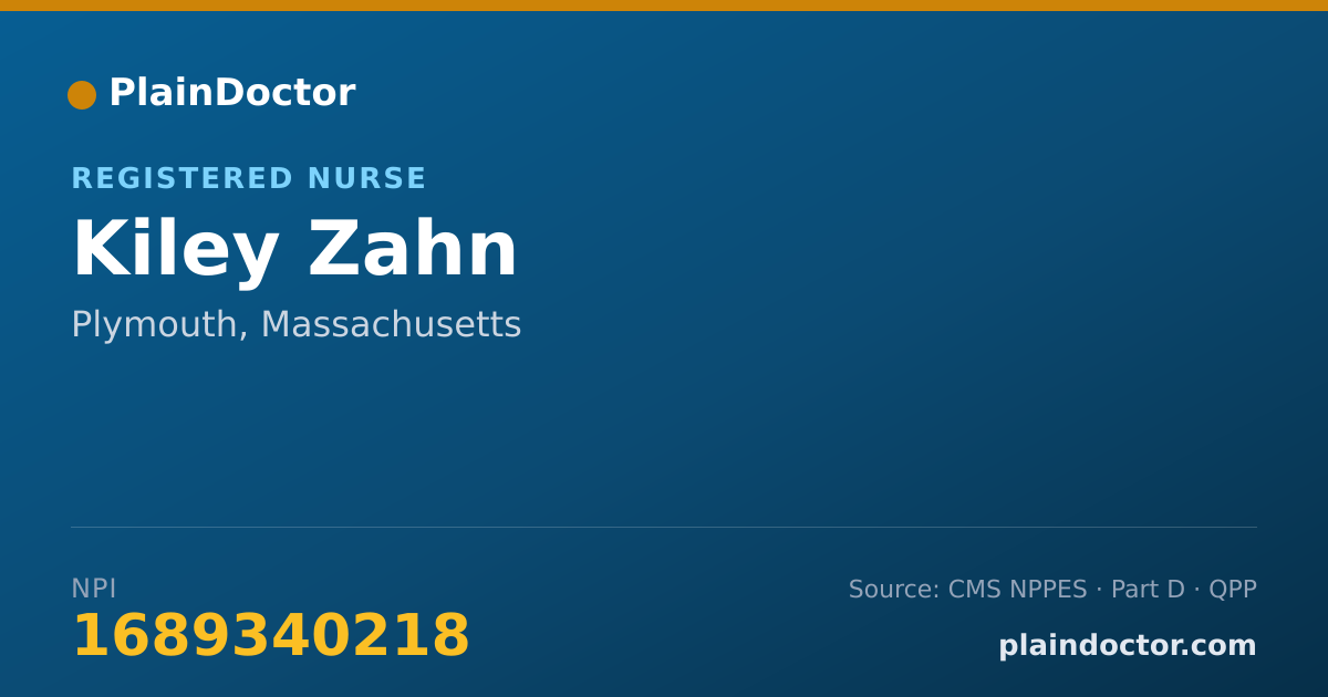 Shareable card for Kiley Zahn - Registered Nurse, Plymouth, MA