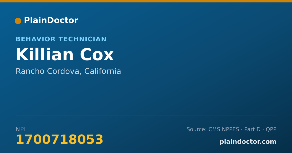 Shareable card for Killian Cox - Behavior Technician, Rancho Cordova, CA