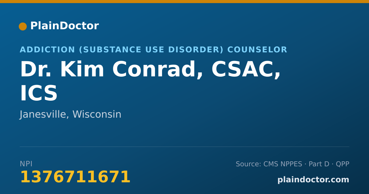 Shareable card for Kim Conrad, CSAC, ICS - Addiction (Substance Use Disorder) Counselor, Janesville, WI