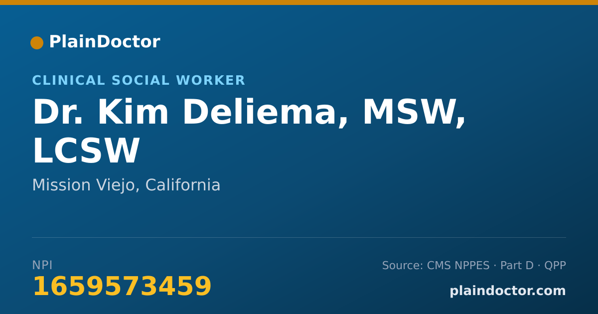 Shareable card for Kim Deliema, MSW, LCSW - Clinical Social Worker, Mission Viejo, CA