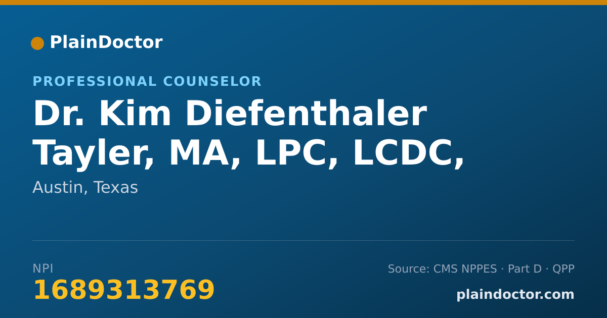 Shareable card for Kim Diefenthaler Tayler, MA, LPC, LCDC, CCTP - Professional Counselor, Austin, TX