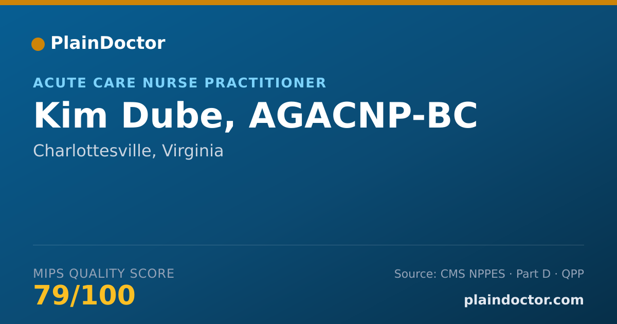 Shareable card for Kim Dube, AGACNP-BC - Acute Care Nurse Practitioner, Charlottesville, VA