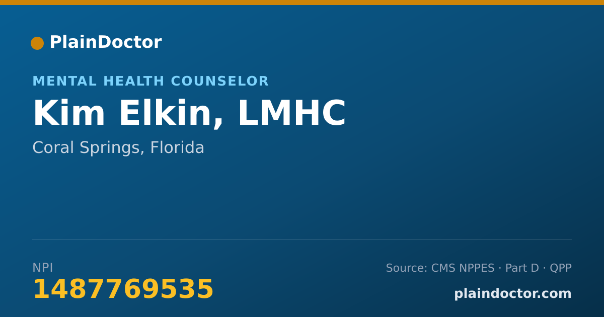 Shareable card for Kim Elkin, LMHC - Mental Health Counselor, Coral Springs, FL