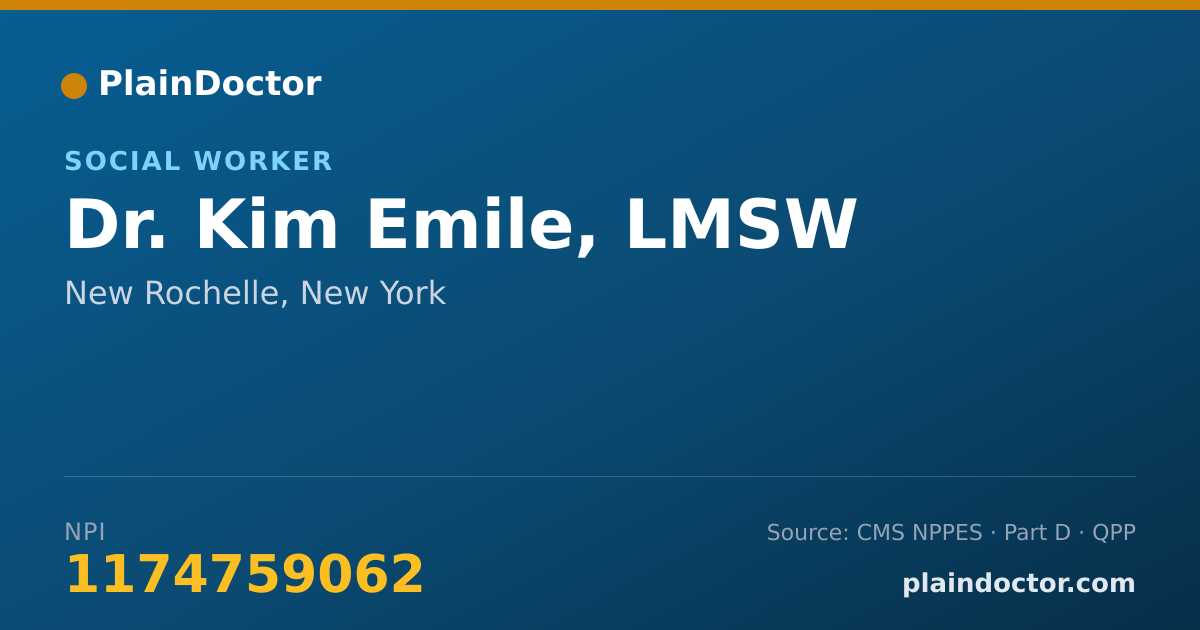 Shareable card for Kim Emile, LMSW - Social Worker, New Rochelle, NY