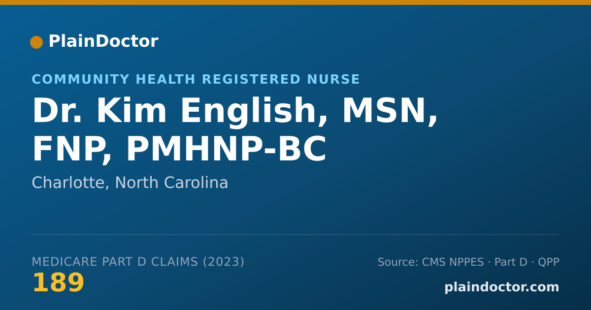 Shareable card for Kim English, MSN, FNP, PMHNP-BC - Community Health Registered Nurse, Charlotte, NC