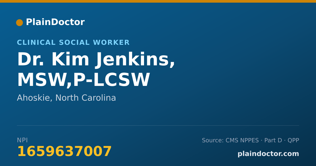 Shareable card for Kim Jenkins, MSW,P-LCSW - Clinical Social Worker, Ahoskie, NC