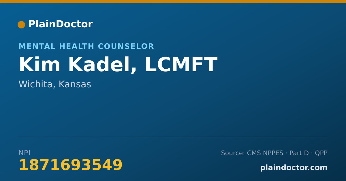Shareable card for Kim Kadel, LCMFT - Mental Health Counselor, Wichita, KS