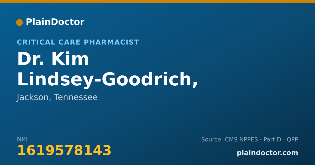 Shareable card for Kim Lindsey-Goodrich, PHARMD - Critical Care Pharmacist, Jackson, TN