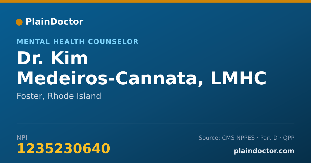 Shareable card for Kim Medeiros-Cannata, LMHC - Mental Health Counselor, Foster, RI
