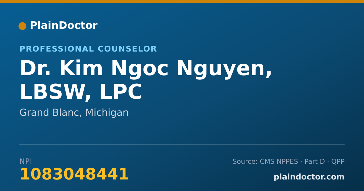 Shareable card for Kim Ngoc Nguyen, LBSW, LPC - Professional Counselor, Grand Blanc, MI