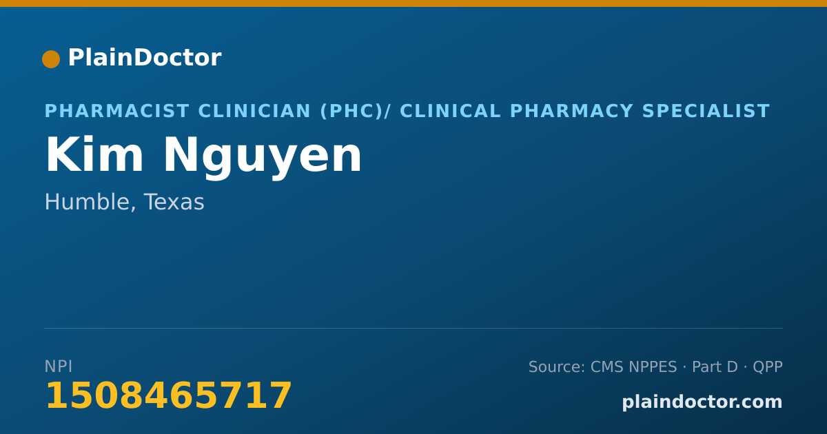 Shareable card for Kim Nguyen - Pharmacist Clinician (PhC)/ Clinical Pharmacy Specialist, Humble, TX