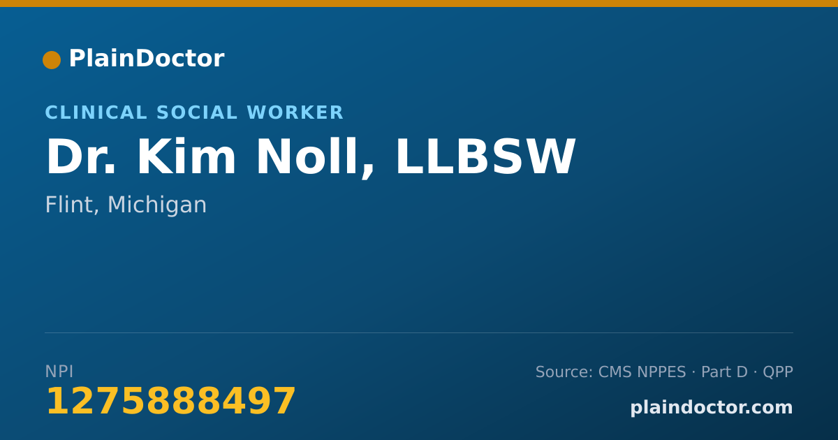Shareable card for Kim Noll, LLBSW - Clinical Social Worker, Flint, MI