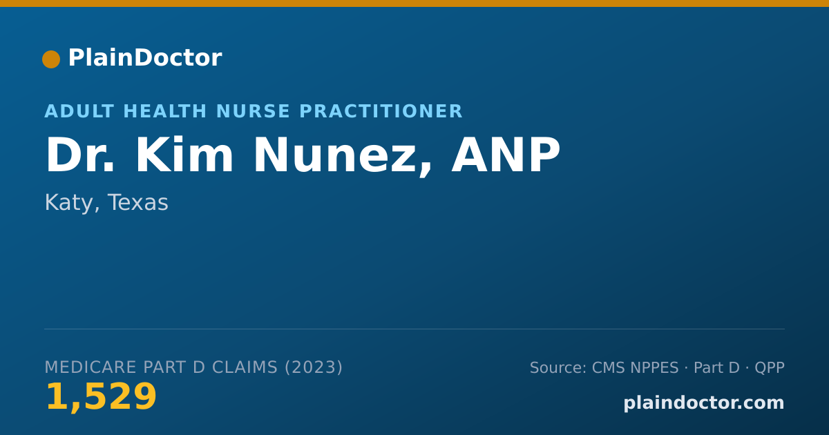 Shareable card for Kim Nunez, ANP - Adult Health Nurse Practitioner, Katy, TX